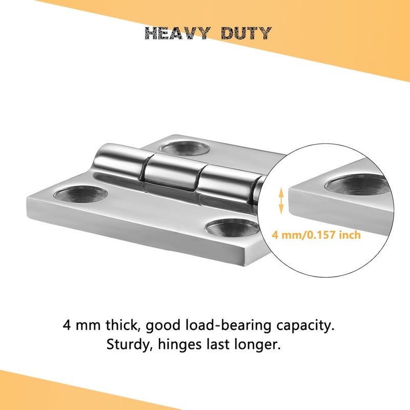 DIALESHU Heavy Duty Marine Boat Hatch Hinges 316 Stainless Steel, 2 x 2 Inch, Sturdy Deck Cabinet Door Hinges with Screws (Pack of 6) - Image 4